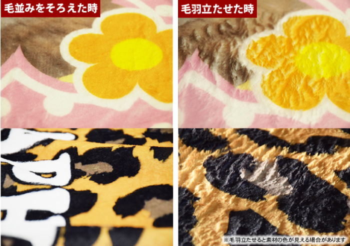 毛足が長いため毛羽立たせると白地が見えます。